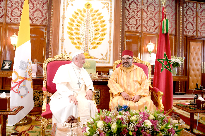 King Mohammed VI of Morocco delivers welcome speech for Pope Francis