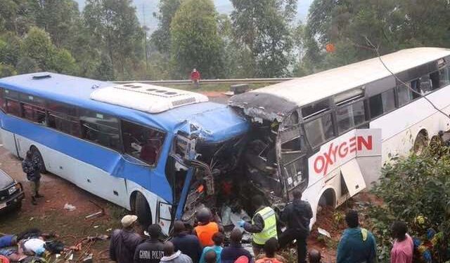 Two cross-border buses collide in Uganda, leaving six dead