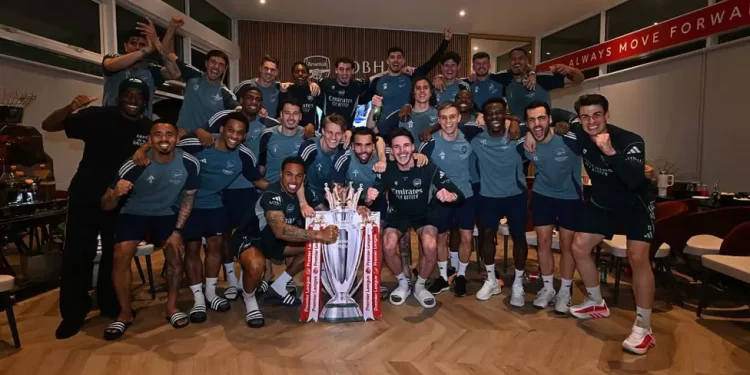 Arsenal celebrate the title win with a game to spare